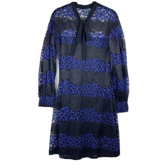 Gabby Skye Dress Size 4 Lace A-Line Long Sleeve‎ Lined Purple/Black Pullover - Picture 2 of 15